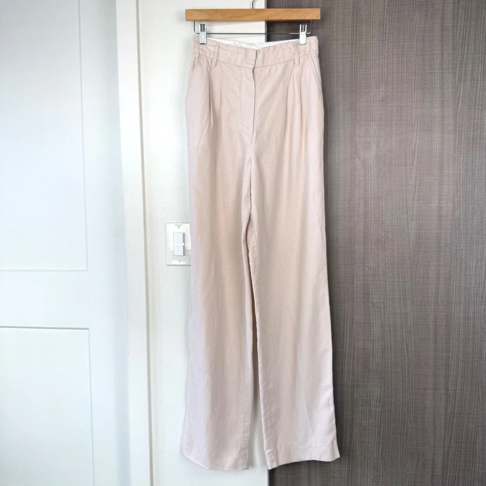 Wilfred Artizia The Effortless Pants Linen Blend Wide Leg Trouser Beige Size 4